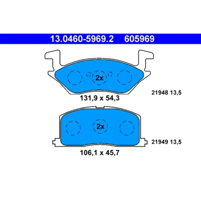 Image de ATE 13.0460 5969.2 Jeu de plaquettes frein non préparé pour indicateur d&#039;usure, contact signal d&#039;usure exclu TOYOTA: Starlet V 3/5 portes