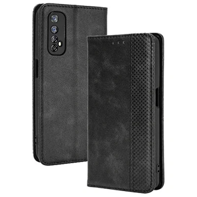 Image de TANYO Housse Folio en Cuir pour Oppo Realme 7 4G (Not for 5G Version) Coque, Premium PU/TPU Flip Étui Portefeuille avec Fentes Cartes, Pochette Protector Etui Case Cover Noir