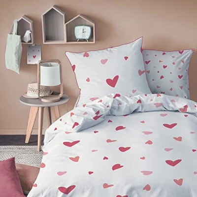 Image de MATT &amp; Rose Parure de lit Enfant Fille 140x200 cm Heart 100% Coton Oeko TEX Housse Couette + 1 Taie d&#039;oreiller 65x65 Imprimées Réversibles Blanc,