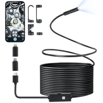 Image de Romon Camera Endoscopique, Endoscope Industriel Caméra D&#039;inspection Endoscopique Serpent 1080P HD, Etanche IP67 de 8.2 mm avec 8 Lumières LED pour Smartphone Tablet (5M)