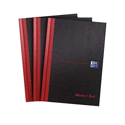Image de Cahier Oxford relié à couverture rigide noir et rouge Format A4 Lot de 3 a5