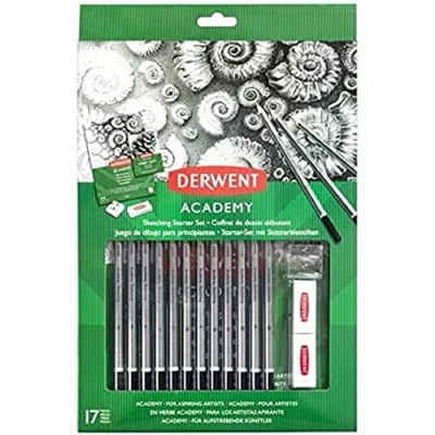 Image de Derwent Academy Set Spécial Croquis pour Débutants, 12 Crayons 6B à 5H, Papier Gommes Taille Crayon et Tutoriel Inclus, 2305679