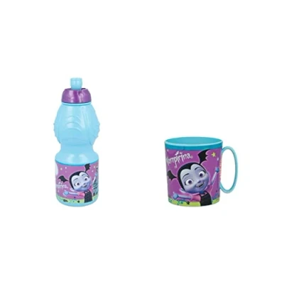 Image de ALMACENESADAN 4727 Pack Vampirina composé de tasse micro ondes 350 ml et bouteille d&#039;eau 400 ml, produit réutilisable, sans BPA