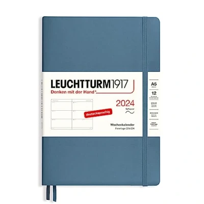 Image de LEUCHTTURM1917 367663 Agenda semainier 2024, format moyen (A5), à couverture souple, bleu pierre, allemand, 12 mois