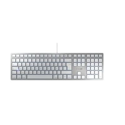 Image de CHERRY KC 6000 SLIM FOR mac clavier pour filaire (connexion USB A), layout français (AZERTY), touches silencieuses, conception compacte et plate, blanc argent