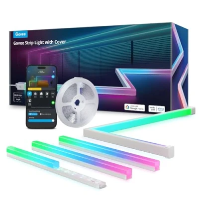 Image de Govee RGBIC Bande LED 10M avec Couvercles, Lumières Intelligentes Fonctionnent Alexa et Google Assistant, Canal Diffuseur pour Chambre à Coucher, Lignes de Plinthes