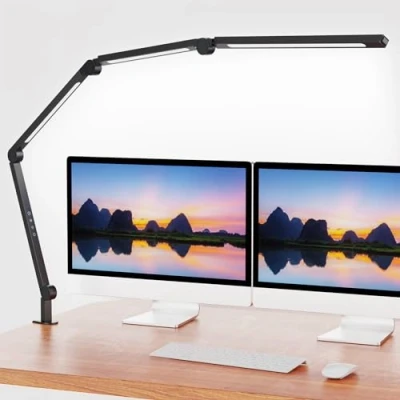Image de AILBTON lampe de bureau LED avec clip, multi angle flexible, 4 sections, 3 sources lumière, températures couleur et 5 niveaux luminosité, table pour soins nocturnes la maison