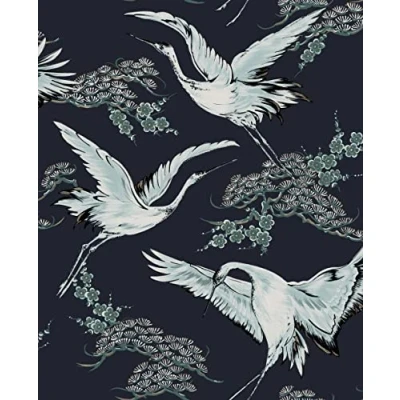 Image de Superfresco Easy Papier Peint intissé Grues 1005 x 52cm Bleu foncé Revêtement Mural, Tapisserie Ambiance Facile à Poser et Enlever