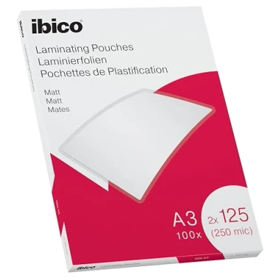 Image de Ibico Pochettes de Plastification A3, 250 microns (2x125), Haute Protection et Durabilité des Documents, Paquet 100, Finition Mate, Transparent, 627324