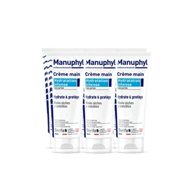Image de SORIFA Lot de 6 Manuphyl Hydratation Intense Mains sèches et sensibles Non grasse, sans parfum, enrichie en allantoine protéines blé Tube 100 ml