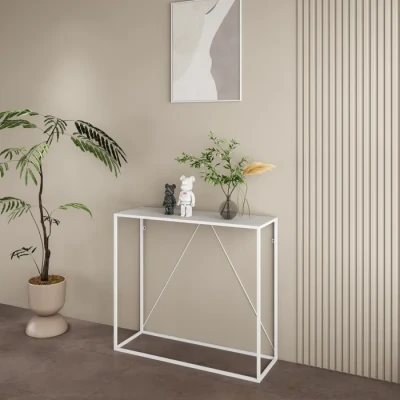 Image de [en.casa] Table Console Style Industriel D&#039;Appoint Design Intemporel pour Entrée Couloir Salon Rangement Clés Décoration Acier 90 x 30 80 cm Blanc