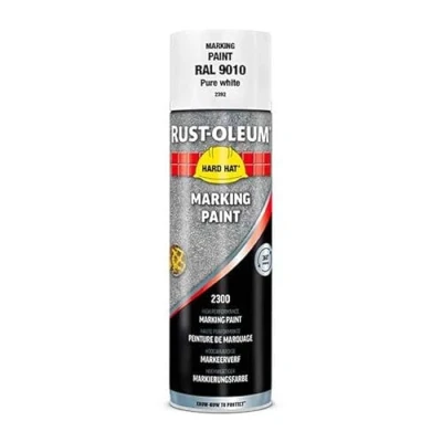 Image de Rust Oleum Hard Hat Peinture de marquage en Aérosol, industrielle à séchage rapide pour un au sol sur toutes les surfaces, 500ml (Blanc RAL9010)