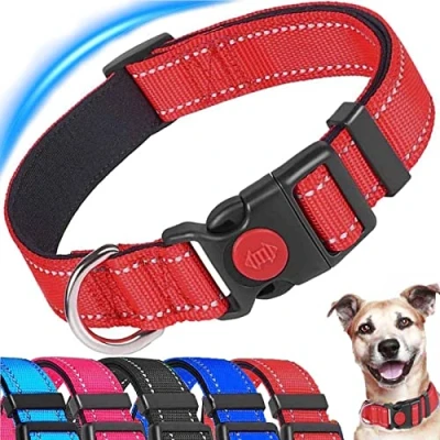 Image de ATETEO Reflective Dog Collar with Safety Locking Buckle and Soft Neoprene Padded, Adjustable Durable Nylon Puppy Collars for Small Medium Dogs,Red,S: 9 14.2 inch