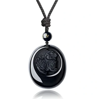 Image de COAI Collier Ajustable Pendentif Totem Chinois Pixiu Amulette Obsidienne Noire Unisexe