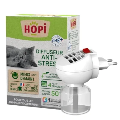 Image de HOPI Diffuseur Anti Stress Chat, Chiens, Lapins, rongeurs… 45 ML 1 Recharge Incluse Extraits de Plantes naturels valériane et lavandin Favorise Calme Bien être Formulé en France…