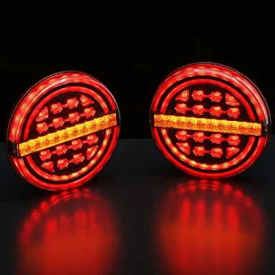 Image de D TECH 2Pcs 12V 24V Led Feux Arrière De Remorque,Feux Camion Hamburger,Feu Stop Frein,Lampe Indicateur Clignotant Dynamique Fourgons caravanes,Feux Hamburger Rond