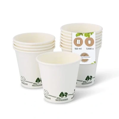 Image de BIOZOYG 1000x gobelets jetables 150 ml / 6 oz, Ø 80 mm blanc avec motif environnemental gobelet carton sans plastique et en matériaux durables cafe