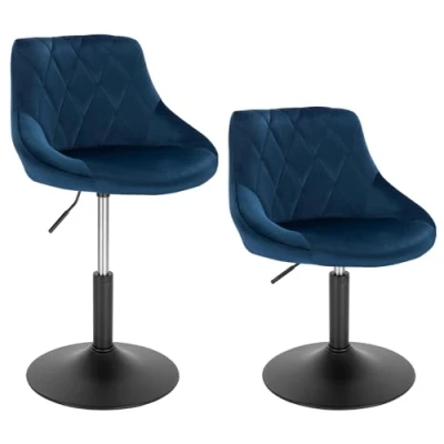 Image de WOLTU Lot de 2 Tabouret comptoir Réglable en Hauteur et pivotante,Tabouret bistrot Velours Structure métallique, 42 58cm, Bleu BH242bl