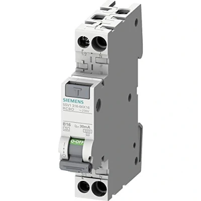 Image de Siemens 5SV13166KK16 FI/LS Compact RCBO 1P+N 6kA Type A 30 mA B16 230 V, Protection Contre Le Courant différentiel et la Surcharge en 1TE (Gain de Place 50%)