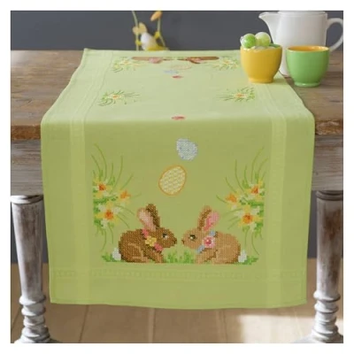Image de Vervaco Kit de Point Croix compté: Chemin Table: Lapins Pâques