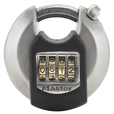 Image de MASTER LOCK Cadenas à disque robuste [combinaison] [acier inoxydable] [extérieur] M40EURDNUM Idéal pour les unités de stockage, abris jardin, garages, remorques et plus encore