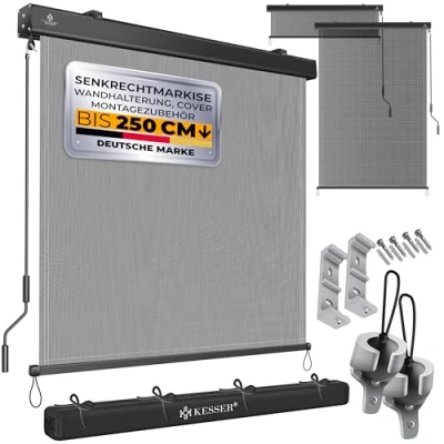 Image de KESSER® Store vertical 160 x 250 cm Mécanisme à manivelle de balcon avec kit montage et housse Protection solaire brise vue Pour