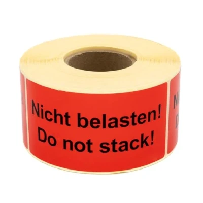 Image de MDlabels Étiquettes d&#039;avertissement sur rouleau 100 x 50 mm 500 Ne pas alourdir ! Do not stack! Papier autocollant Rouge vif adhésives