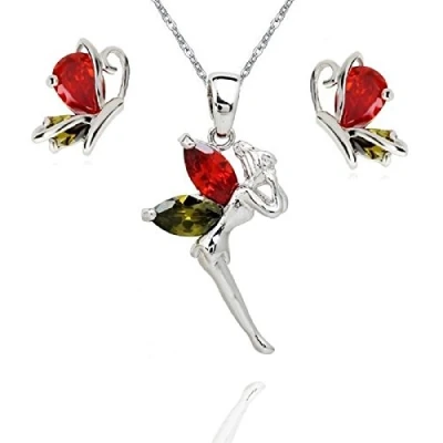 Image de Crystalline Azuria Femme Ensemble Collier Fée et Clous Boucles d&#039;Oreilles 18ct Plaqué Or Blanc avec Cristaux Multicouleurs en Zircone