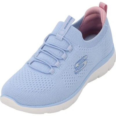 Image de Skechers Femme Summits Top Player Basket, Bordure Multicolore en Tricot Bleu Clair, 35 EU