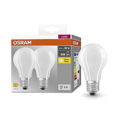 Image de OSRAM base Classic A GLFR 60 lampe à LED avec E27, forme de piston, double pack, 6,5 W, 806lm, 2700k, lumière blanche chaude, développement faible chaleur, longue durée vie