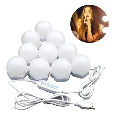 Image de lampe de miroir LED, avec 3 couleurs et 10 niveaux luminosité, intensité variable, USB câble réglable, cosmétique, salle bain, coiffeuse, lumière