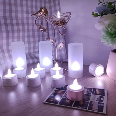 Image de EuroFone Bougies LED sans Fil Rechargeable Tealight avec Support de Station Charge (6pcs) (Cold White with Remote)