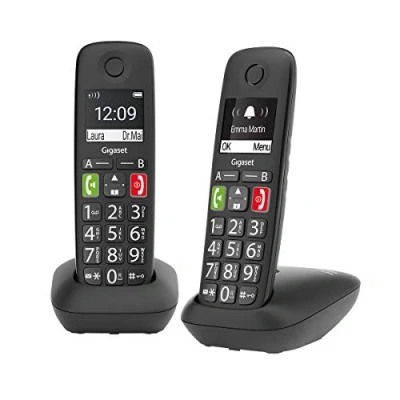 Image de Gigaset E290 Duo Téléphone sans fil avec sonneries puissantes, grands chiffres et son renforcé, touches d&#039;appel rapide, mains libres volume réglable, noir [Produit d&#039;import] [Version italienne]