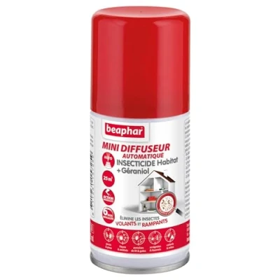 Image de BEAPHAR Mini diffuseur automatique insecticide habitat + Géraniol Tue les insectes volants, rampants, œufs et larves Permet de traiter 25 m² Action longue durée jusqu&#039;à 6 mois 75 ml