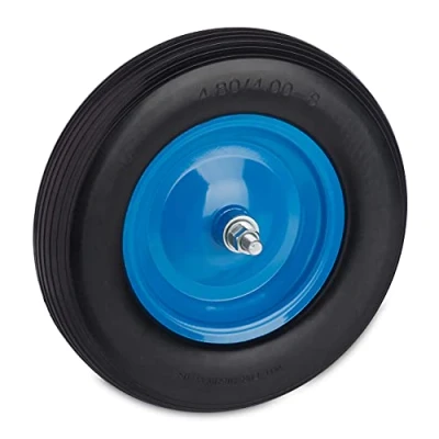 Image de relaxdays Roue de brouette 4.80 4.00 8, Pneu en Caoutchouc Plein avec Jante Acier, Charge 120 kg, Noir/Bleu