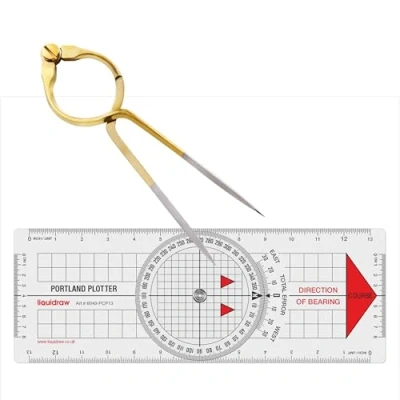 Image de Liquidraw Portland Kit de séparation navigation pour traceur parcours marin, rapporteur nautique à une main, séparateur droit en laiton massif, 20,3 cm