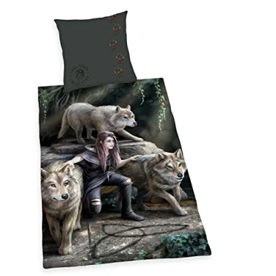 Image de Herding Parure de Lit Anne Stokes, Réversible, Taie d&#039;Oreiller 80 x cm, Housse Couette 135 200 Avec Fermeture Éclair Facile, 100% Coton/Renforcé
