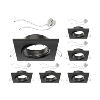 Image de ledscom.de 6 cadres d&#039;encastrement au plafond RIR cadre noir mat angulaire pivotant (LED/Halogène/MR16/50mm) douille GU5.3 incluse