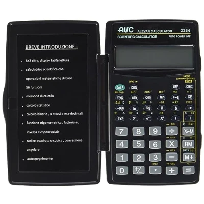 Image de AVC Calculatrice scientifique 8+2 chiffres, 56 fonctions, étui rigide de sport, couleur noire