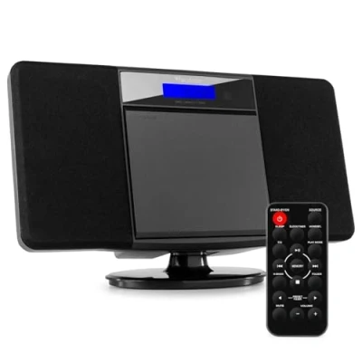 Image de Audizio Nimes Radio Bluetooth Stéréo 50W Noir, avec Lecteur CD, MP3/USB, 20 Stations Préréglées, Écran LCD, Idéale pour Écouter Vos Musiques Favorites et Servir de Réveil chez Vous