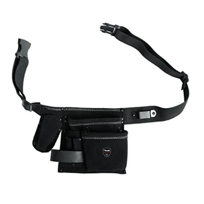 Image de kwb sacoche à outils en cuir avec ceinture 5 compartiments, poche clous, couteau, porte marteau et support pour mètre ruban