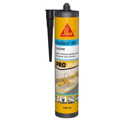 Image de SIKA Mastic silicone sanitaire SikaSeal 181 Cuisine noir Réalisation de joints Spécial cuisines Intérieur/extérieur Longue durée 300 ml