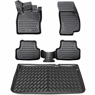 Image de ELMASLINE Tapis de sol en caoutchouc 3D + bac coffre pour BMW Série 5 G30 à partir 2017 (Berline) Bord haut design
