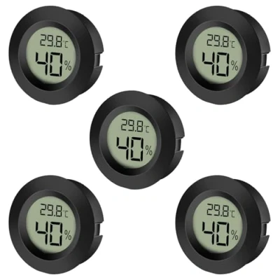 Image de EEEKit Ensemble de 5 Hygromètres Thermomètres LCD Numériques, Capteur d&#039;Humidité pour Serre Intérieure, Rond Noir