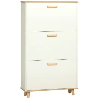 Image de HOMCOM Meuble à chaussures étagère style scandinave 3 abattants aspect bois 70 x 23,5 122 cm blanc