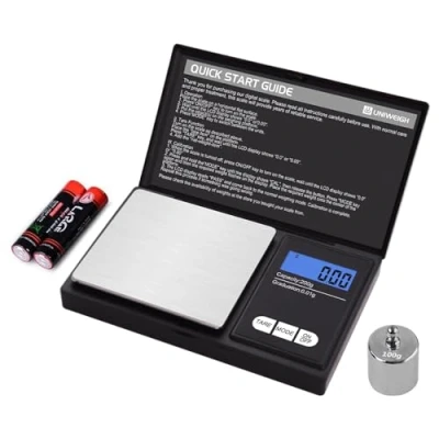 Image de UNIWEIGH Balance digitale à gramme,200g 0.01g,Balance électronique de poche intelligente avec 100g poids calibre,pour les céréales,l&#039;or,les bijoux,alimentation,LCD,tare,arrêt automatique