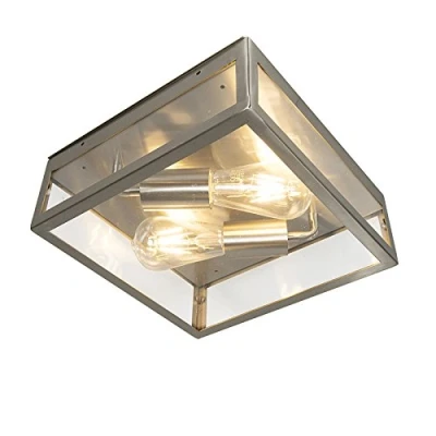 Image de Qazqa rotterdam Plafonnier 2 lumière L 280 mm Acier Moderne éclairage extérieur intérieur,Hall d’entrée