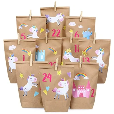 Image de Papierdrachen DIY Calendrier de l&#039;avent Set en Papier Kraft Licornes à Coller avec 24 Sacs Brun remplir soi même et Faire Noël 2021