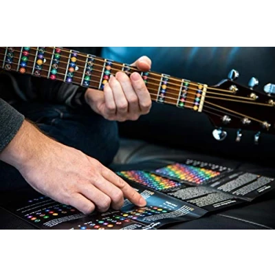 Image de Autocollants de notes pour touche guitare Avec diagramme échelle des dièses et bémols accords à trois sons Version allemande