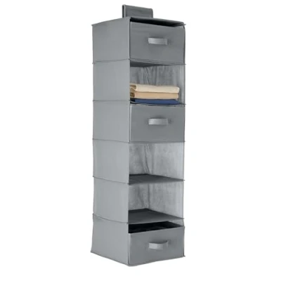 Image de Amazon Basics Étagère de penderie à suspendre avec 3 tiroirs amovibles, 6 niveaux, Gris, 17.5 cm D x 34.5 W 31 H